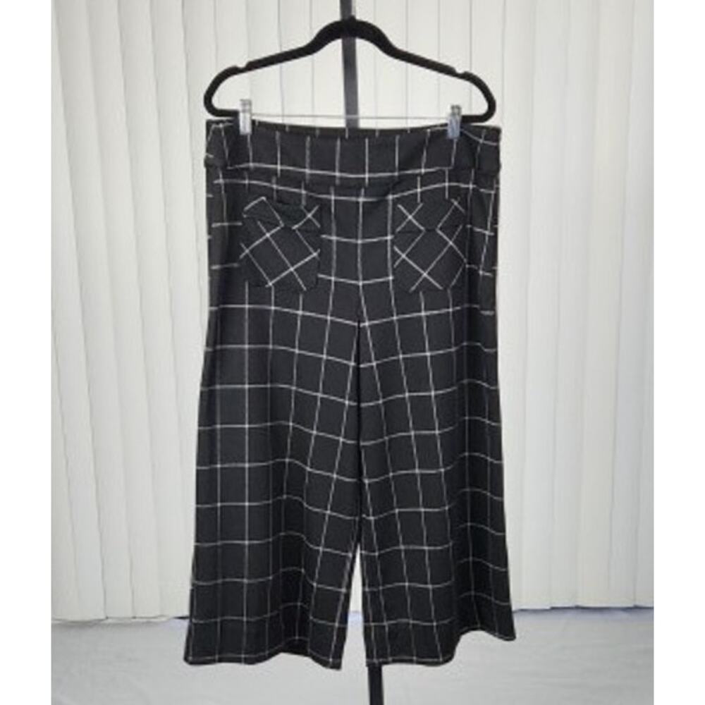 Eva Franco Cropped Wide Leg Pants High Rise Windowpane Stripes Black White Sz 10